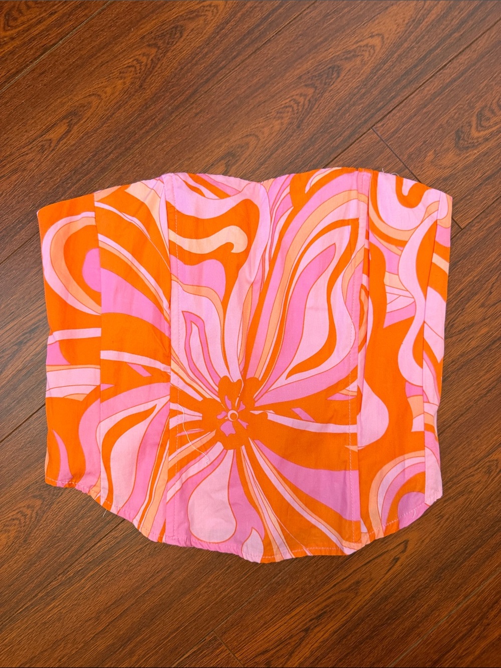 Retro Pink & Orange Floral Strapless Crop Top